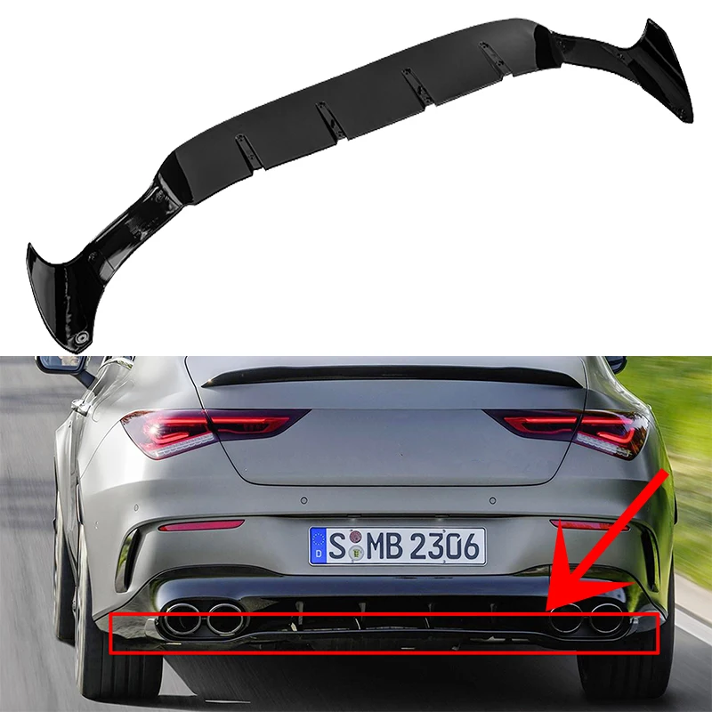 

For Mercedes Benz CLA CLA35 CLA45 2019-2024 Rear Bumper Lip Spoiler Diffuser AMG Line Style Black