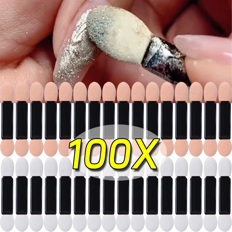 50/100pcs Mini Nails Sponge Stick Disposable Nail Powder Applicators Double-head Portable Eyeshadow Brushes Makeup Beauty Tools