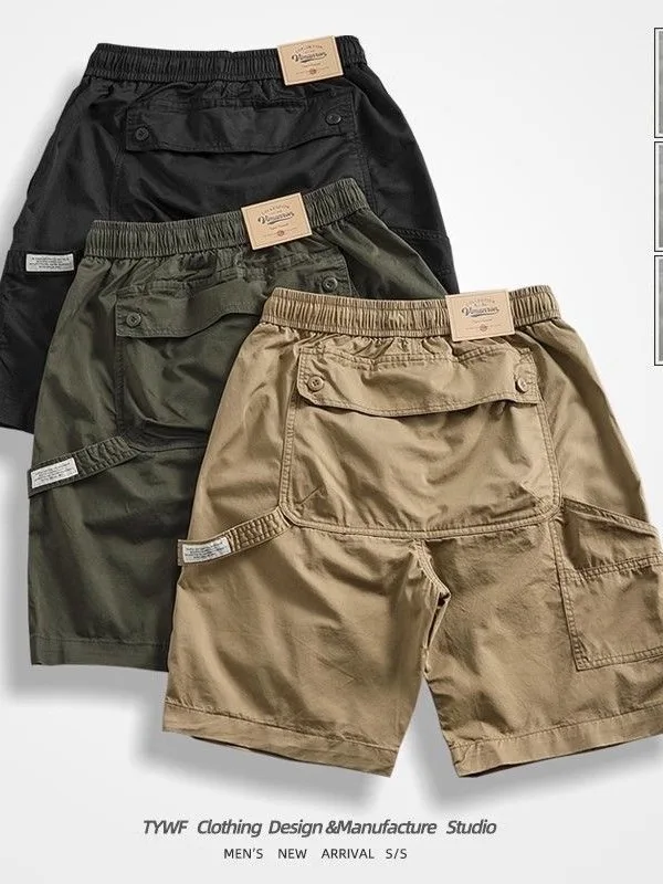 

Japanese Style Heavy Duty Workwear Shorts Men's Summer Pure Cotton Loose Fit Five Pocket Durable mid Waist Straight Leg Pants