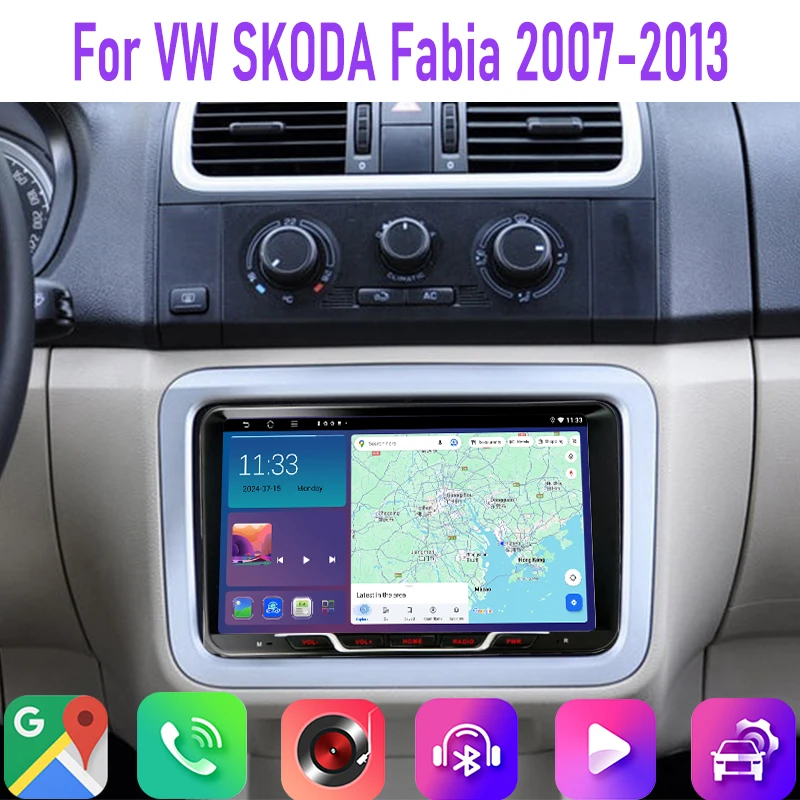 

9" 4GB+64GB For VW SKODA Fabia 2007-2013 Car Radio CarPlay Google Map Head Unit GPS Car Multimedia Player Android 15 Auto