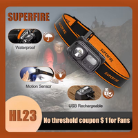 SUPERFIRE HL23 Mini LED USB-C Rechargeable Headlamp Motion Sensor Headlight 9 Modes Light for Camping Fishing Working Lantern