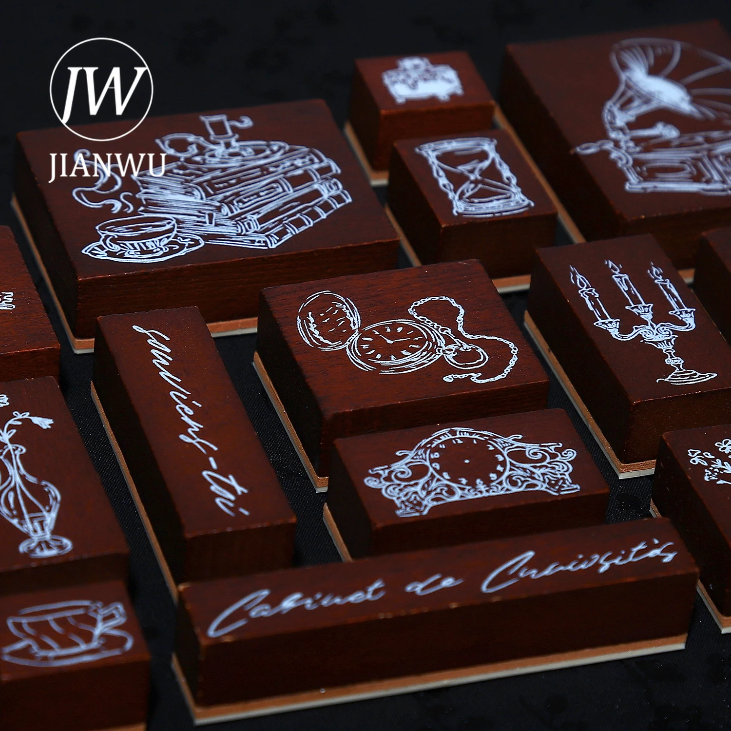 JIANWU الثمينة اليسار على سلسلة الورق ساعة خمر أريكة زهرة المشهد الكولاج ختم خشبي الإبداعية DIY مجلة القرطاسية #1