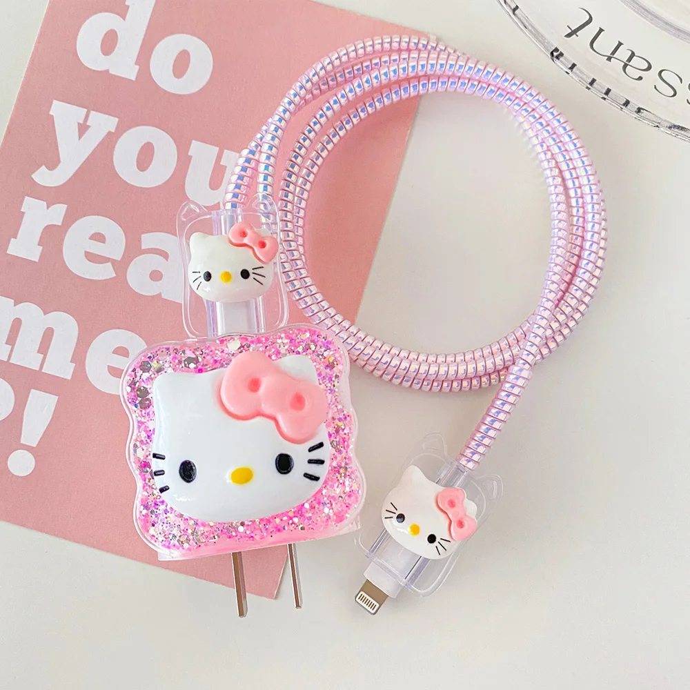 Protector de Cable con Diseño de Dibujos Animados para Cargador de Celular, Funda Protectora para Apple iPhone 18/20W, Protector de Cable Hello Kitty