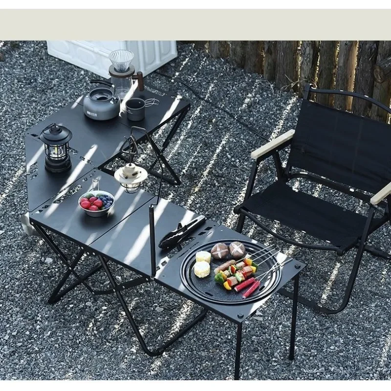 طاولة تكتيكية متعددة الوظائف للاستخدام الخارجي، طاولة قابلة للطي محمولة، تخييم من الفولاذ الكربوني، وجبة سياحية، يمكن تقسيمها
