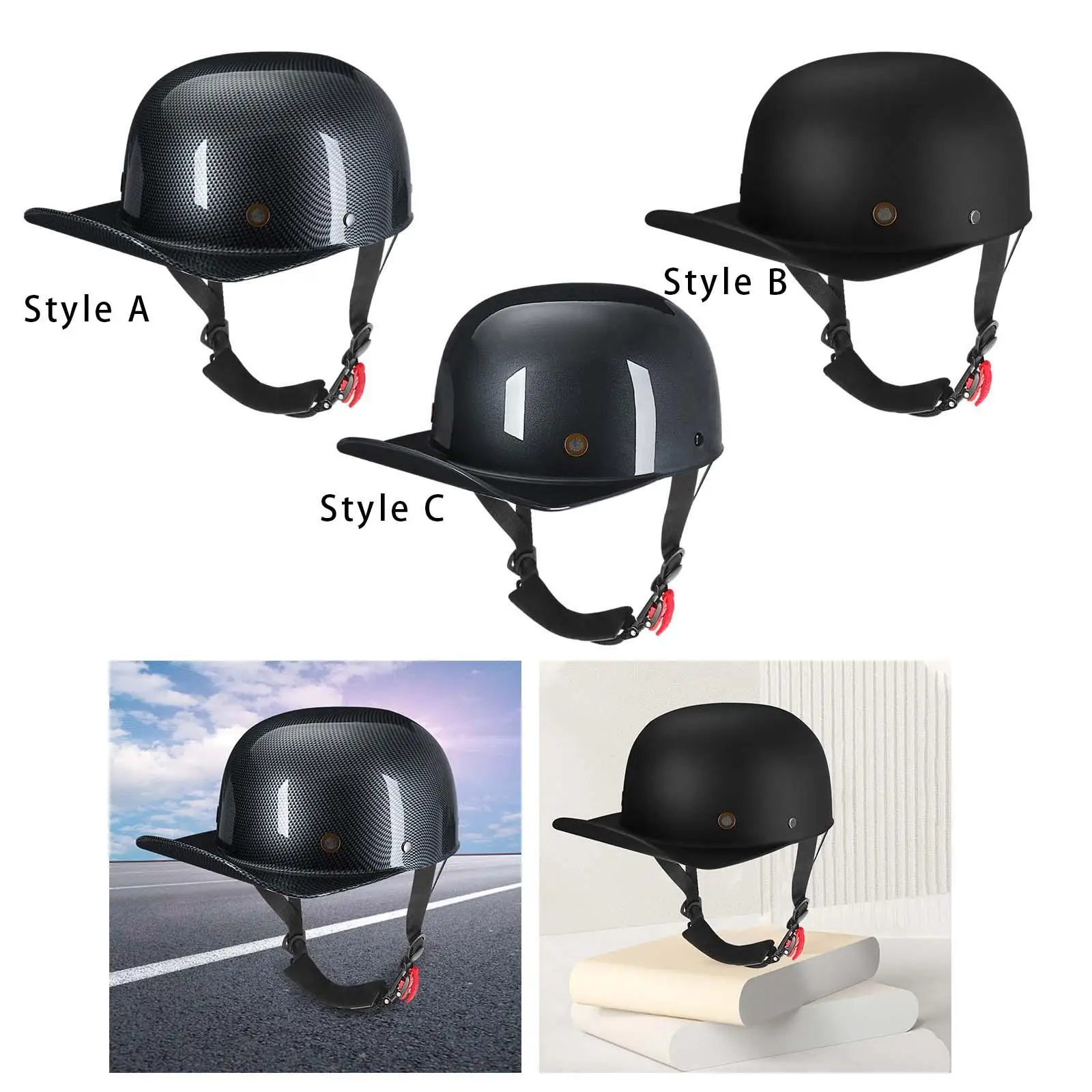 

Motorcycle Helmet Baseball Styled Cap Stylish Quick Release Strap Half Helmet for ATV Bike Sturdy Professional Multipurpose