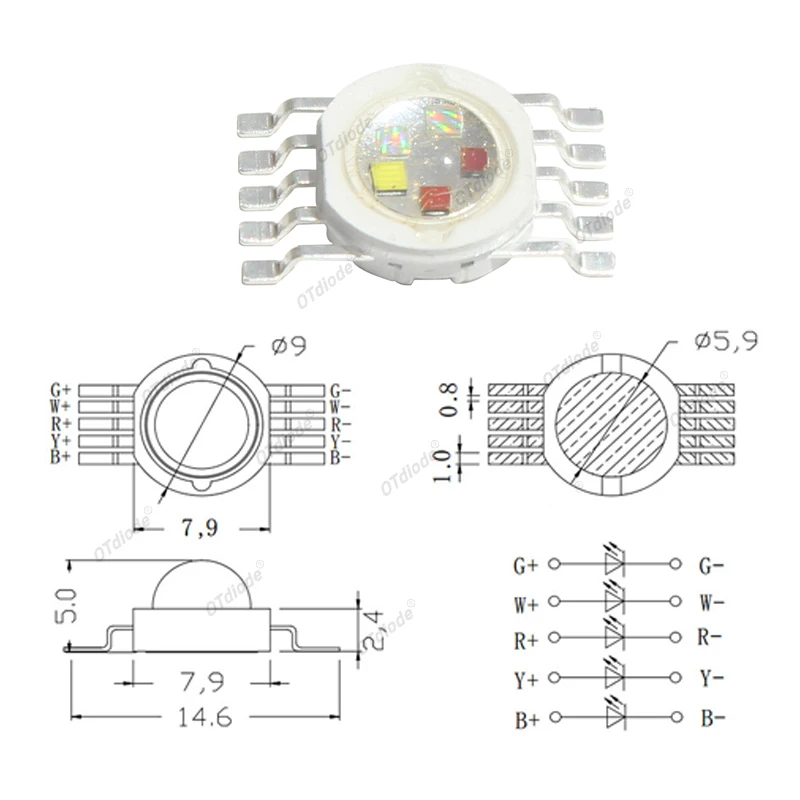 High Power LED RGBWY 15W Chips RGB 10Pin Red Green Blue White Yellow Colorful For 3 6 9 12 15W Watt  For Stage Lighting Lens