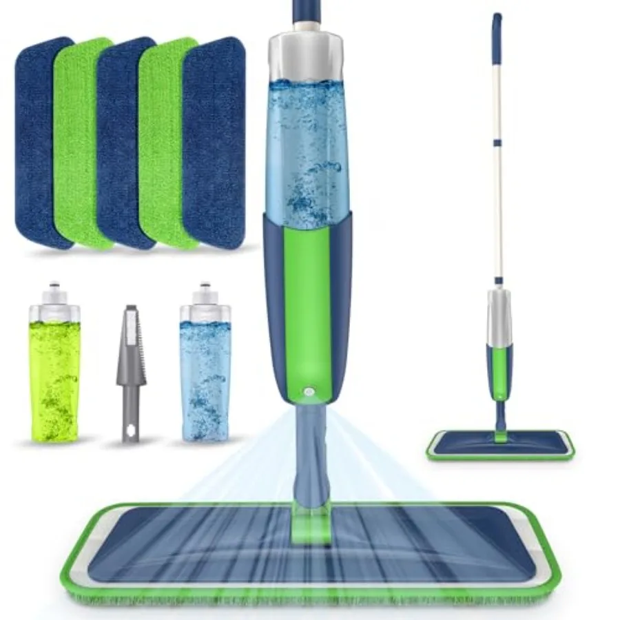 Spray Wet Mops for Hardwood Floor Cleaning with 5 Washable Pads and 2 Refillable Bottles - Home Commercial Dust Dry Mops for Wo