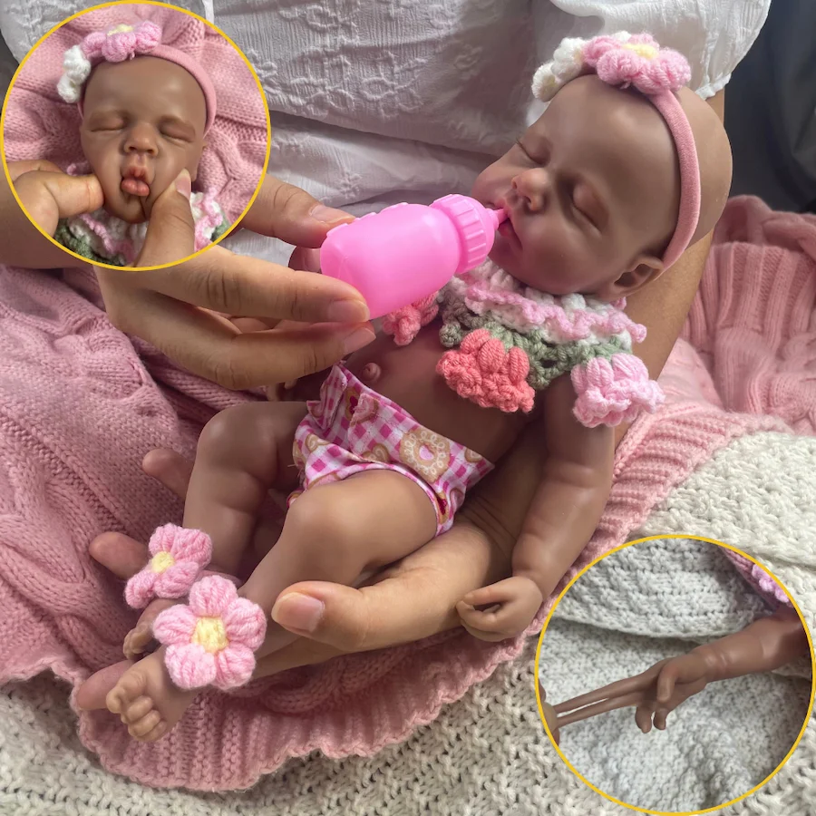 미니 12인치 아프리카계 미국인 흑인 피부 실리콘 리본 베이비돌 루루 흑인 소녀 풀 솔리드 실리콘 인형 장난감 크리스마스 선물