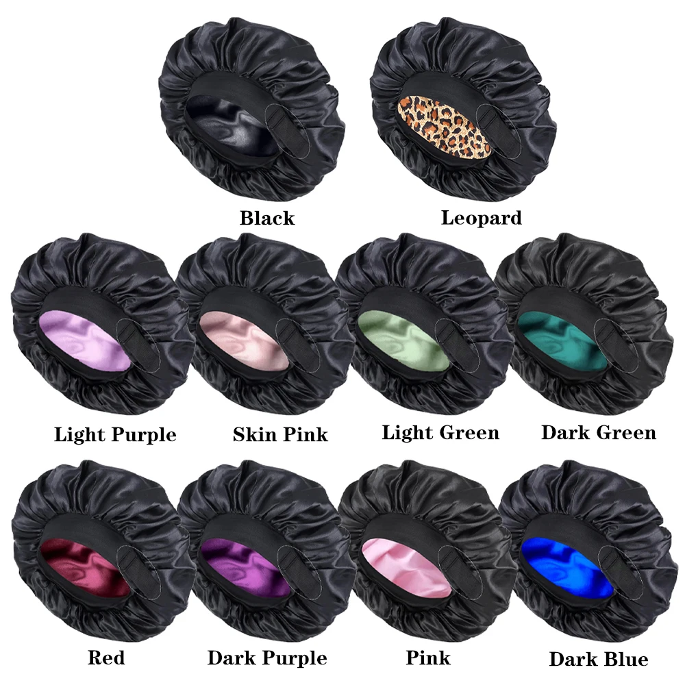 1 قطعة طبقات مزدوجة الساتان بونيه عكسها الحرير بونيه للنساء قابل للتعديل الساتان بونيه للشعر المجعد النوم غطاء العناية بالشعر