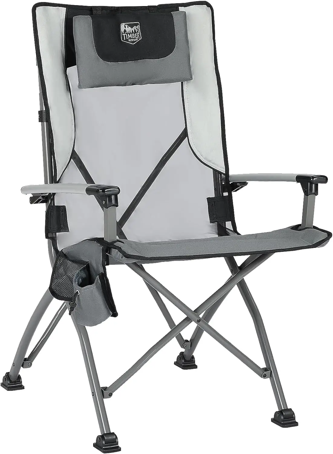 TIMBER RIDGE Aluminum Collapsible High Back Chair with Organizer Cup Holder Headrest Heavy Duty 300 Lbs for Adults