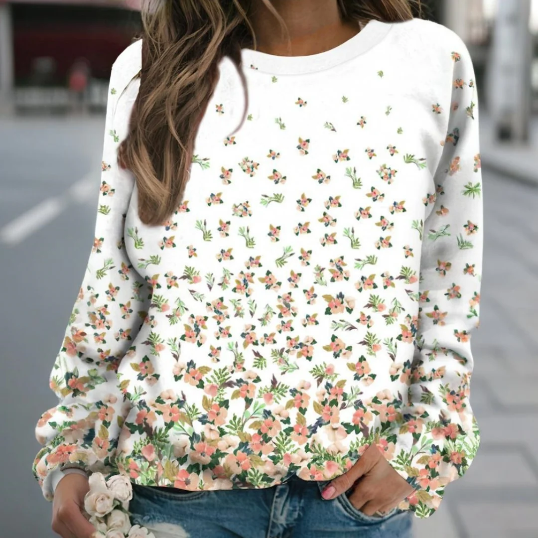 

Women's Long-Sleeved T-Shirt for Fall Casual Round Neck Long-Sleeved Top Floral Print Fashionable OverSize Women's Clothing