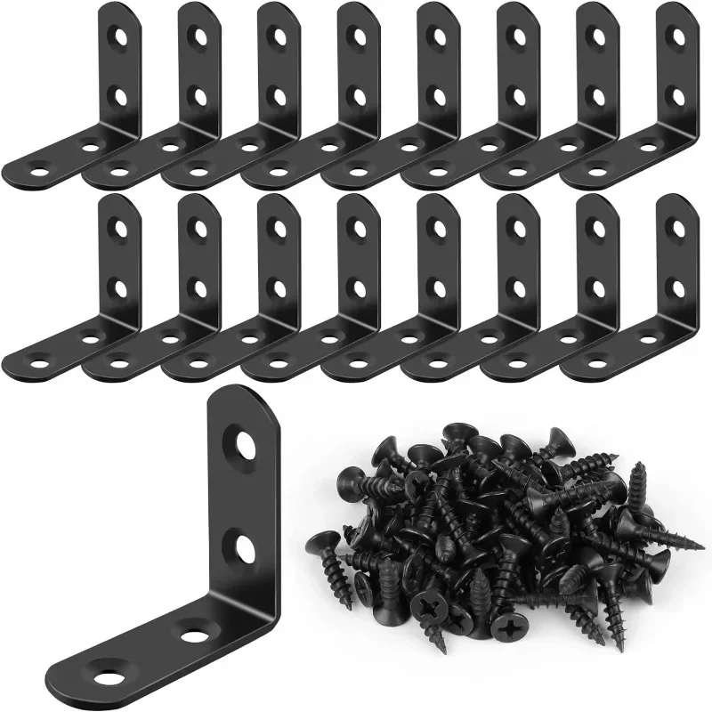 16pcs/Box Black L-shaped right Angle Support Accessories with screws Heavy duty connection Angle connector Wardrobe fixed