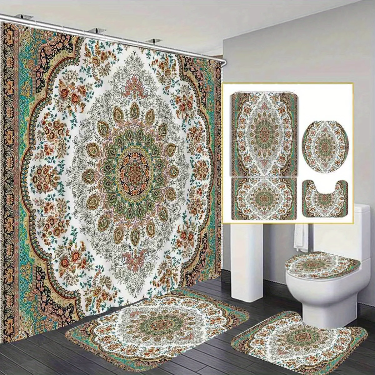 

Vintage Persian Pattern Shower Curtain Polyester, Washable, Suitable for Multi-Style Bathroom Shower, Home Decor Ornaments with