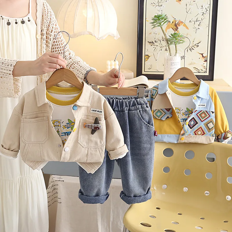 Boys Clothes Sets Spring Autumn Children Coats T-shirts Pants 3pcs Casual Suit For Baby Tracksuits Kids Outfits Toddler Jackets