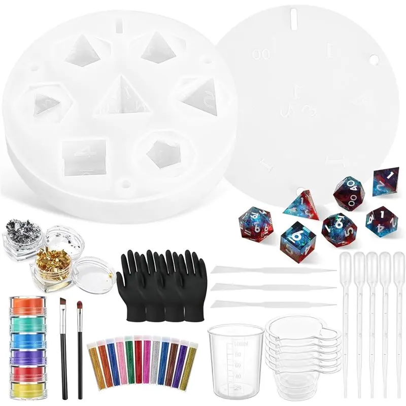 

【ЭФФЕКТИВНЫЙ】Набор для изготовления полимерных кубиков с объемными силиконовыми формами, перчатками, палочками для смешивания, мерным стаканом, стаканами для заливки, пипетками для рукоделия