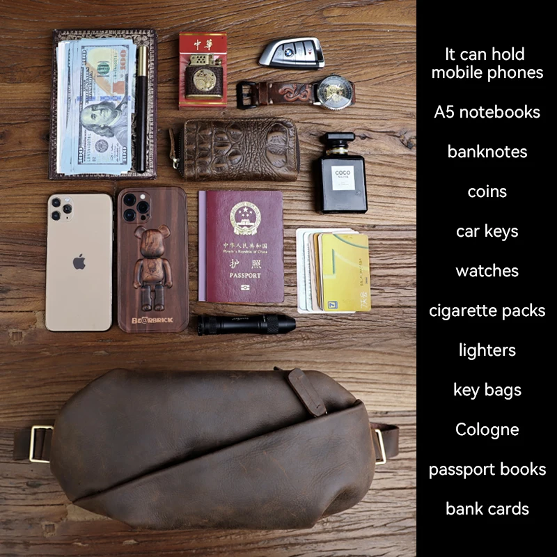 Men\'s Genuine Leather Sling Bag Retro Shoulder Bag Messenger Bags For Male Cowhide Chest Bag Crossbody Pocket Business Travel