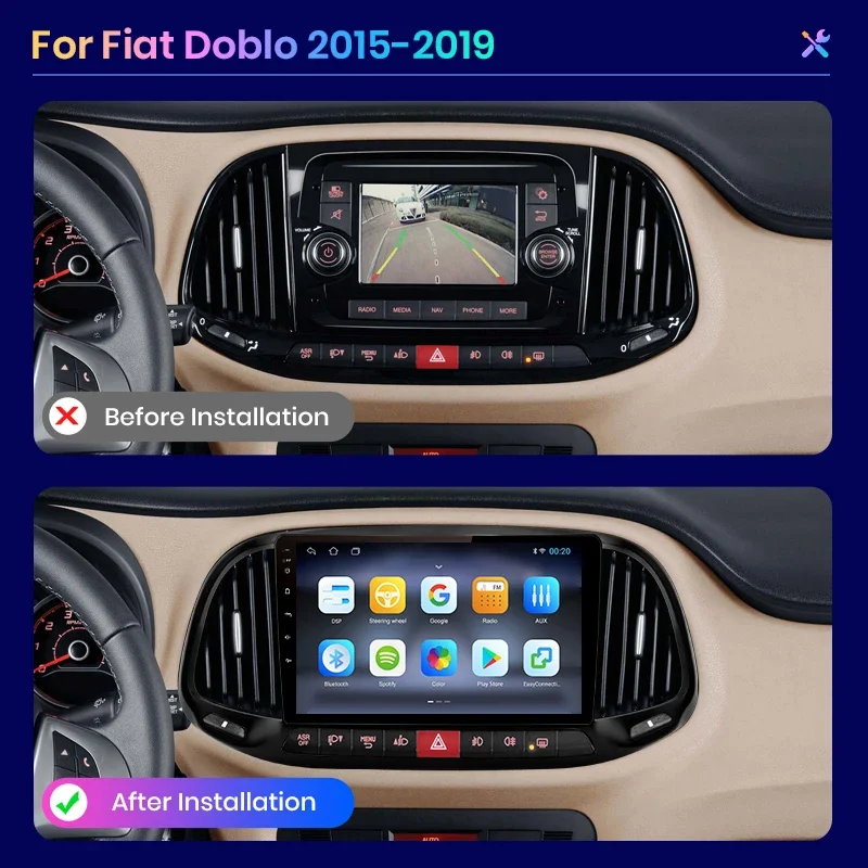 For Fiat Doblo 2015 - 2019 Wireless CarPlay for Apple Android Auto Car Radio GPS IPS RDS FM WiFi BT 4G 8Core Multimedia Stereo