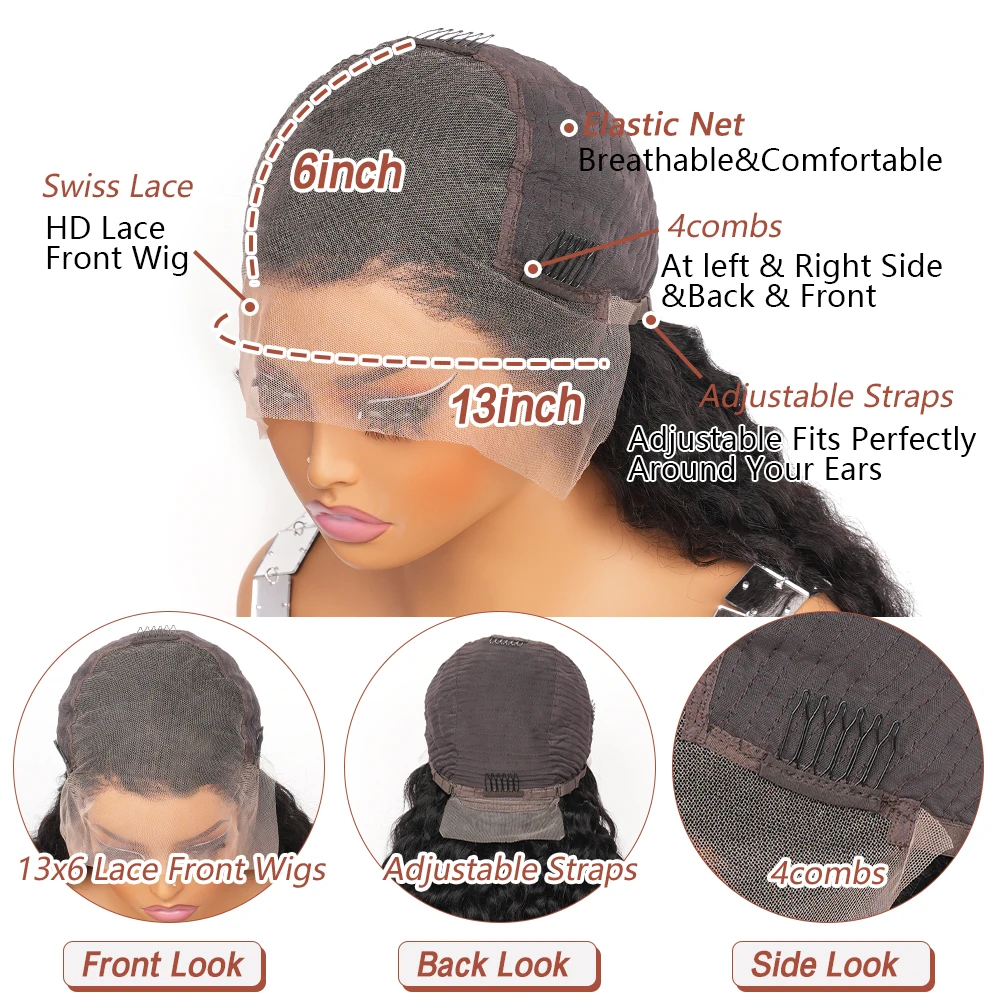 200% الكثافة 13x6 موجة المياه شفافة الدانتيل الجبهة الباروكات شعر الإنسان الرطب ومموج مجعد الشعر الدانتيل الجبهة الباروكات للنساء