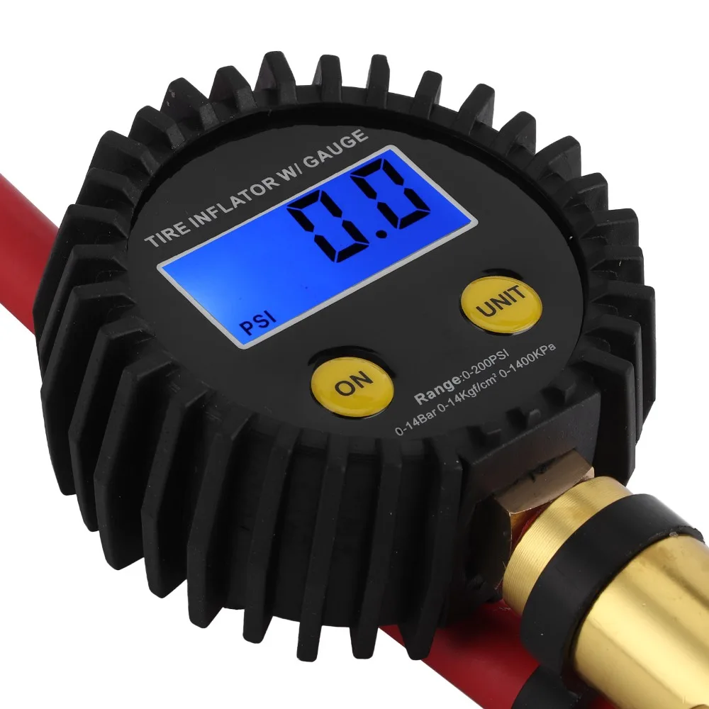 LCD Display Digital Tire Inflator 3-200PSI Range 4 Units Switchable Air Pump Tester Universal Tire Pressure Gauge