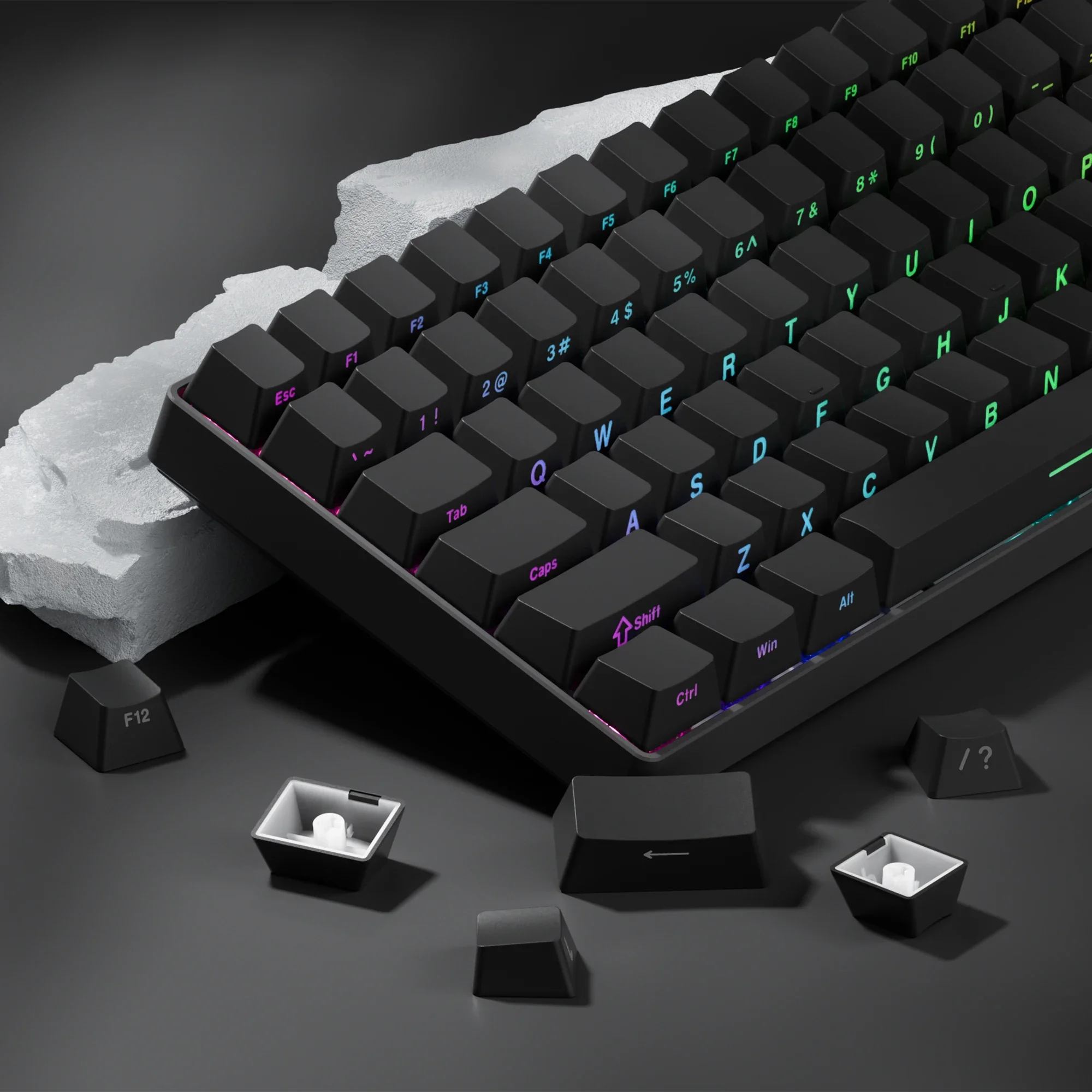 

136 Key Black White Side-lit Shine Through Backlit keycaps PBT Double Shot Keycaps OEM Profile for MX Switch Mechanical Keyboard