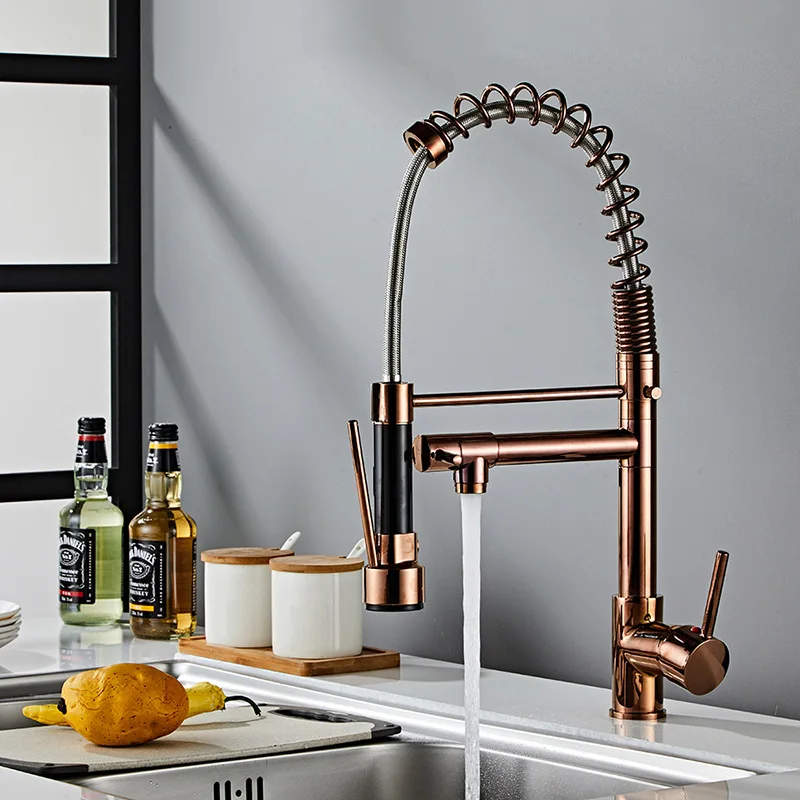 Tuqiu Pull out Kitchen faucet Rose Gold kitchen sink Mixer tap kitchen faucet vanity water tap Rotating sink