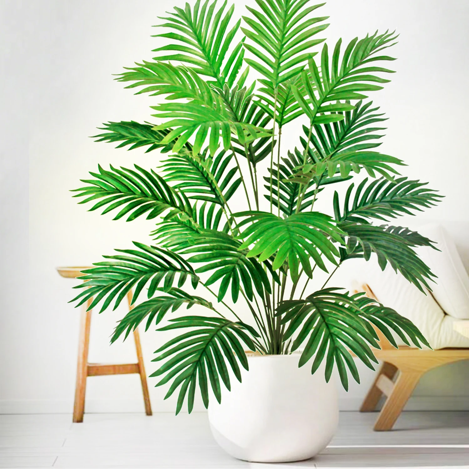 52-125cm/49.2in  Artificial Palm Tree Tropical Fake Plant Green Plastic Palm Leaf Branches Suitable for Home Garden Decoration