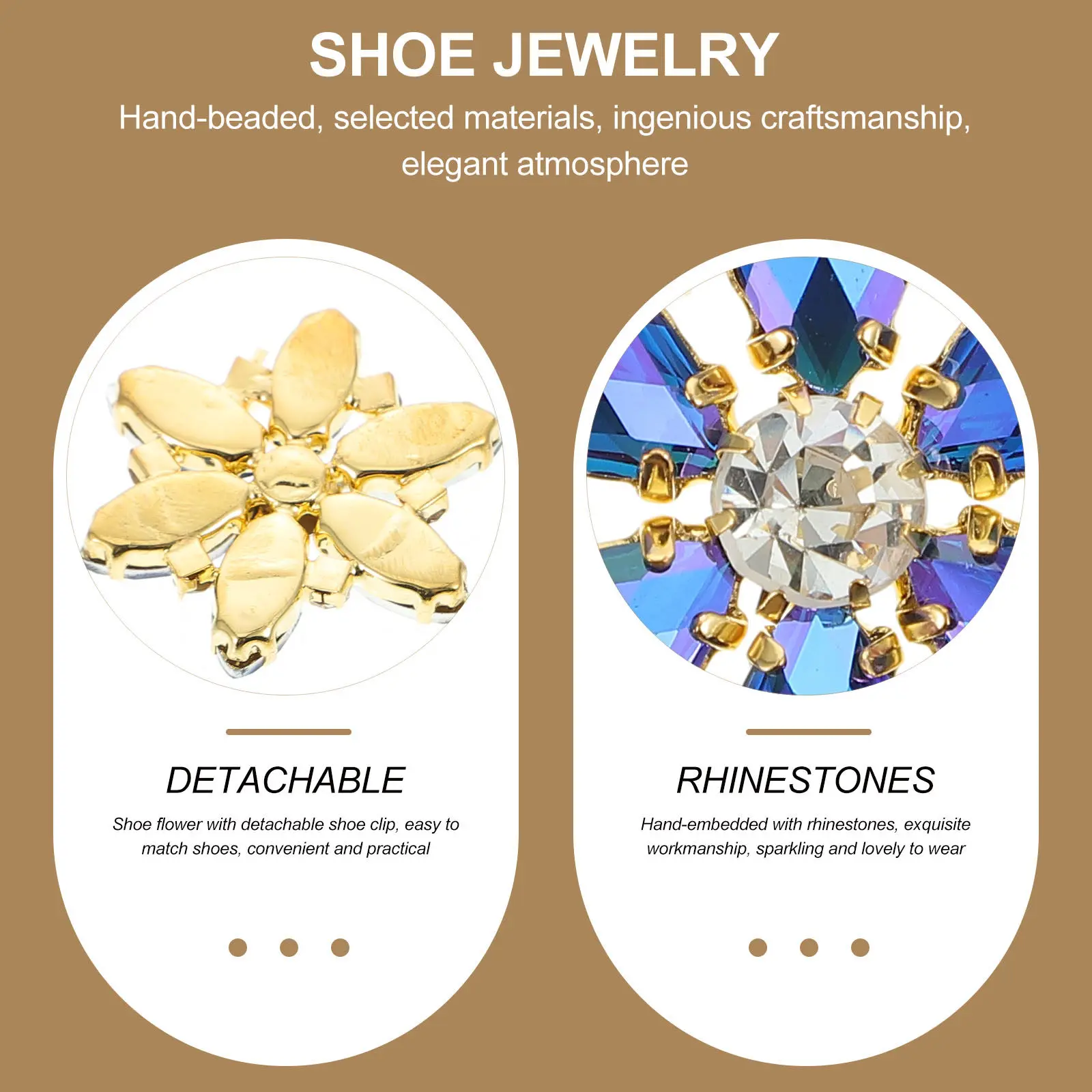 1Pair Water Drill Flower Shoe Buckles Exquisite Hand-Embellished Rhinestone Clips Stylish Reusable Shoe Brooch
