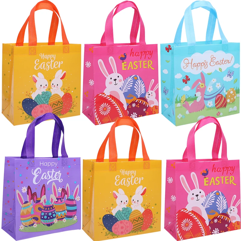 4Pcs Easter Gift Bag Colorful Easter Egg Rabbit Bunny Non-Woven Snacks Gifts Packing Bags Kids Birthday Party Easter Decorations