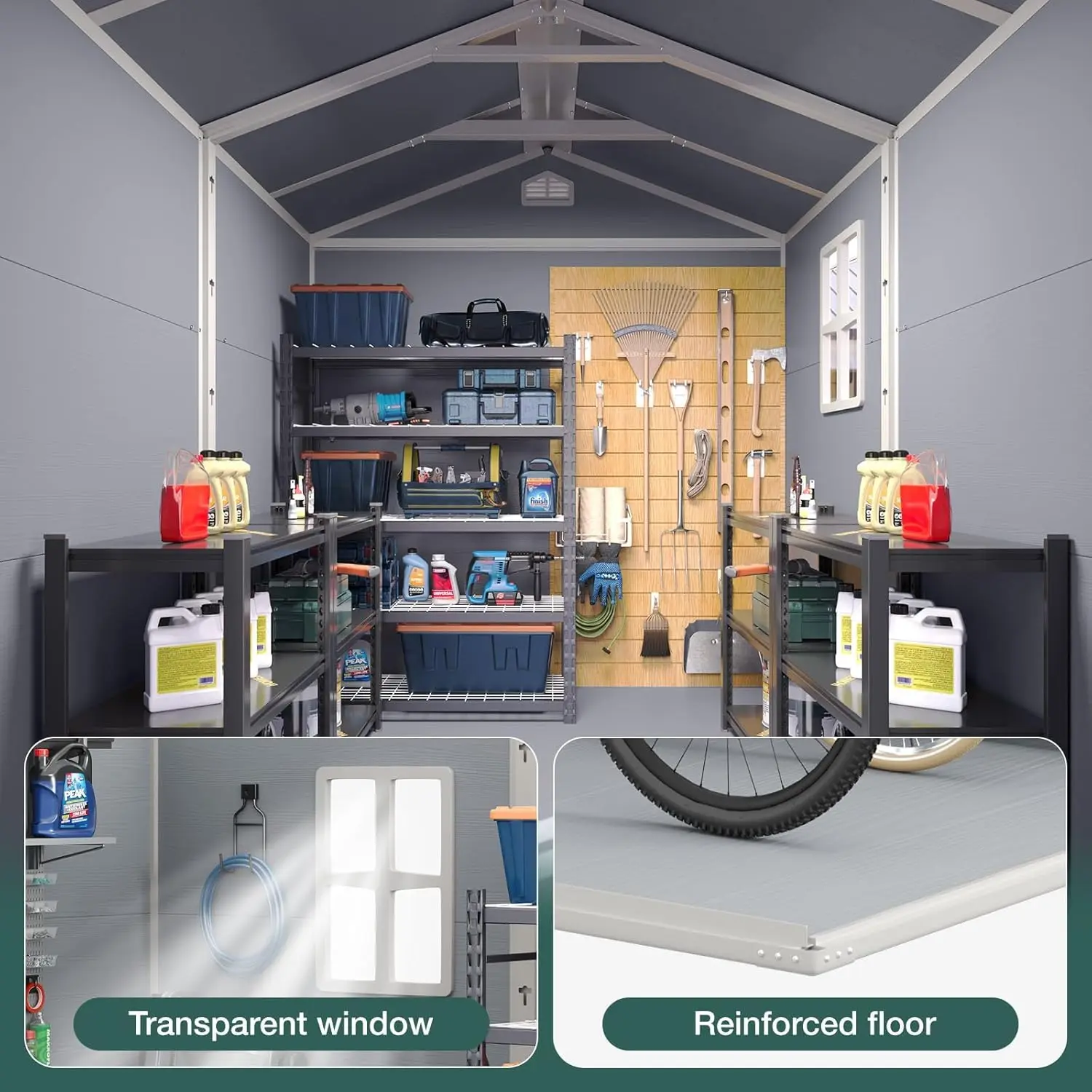 2026 8 x 6 FT Outdoor Storage Shed with Window, Resin Shed with Floor & Lockable Doors, Garden Shed