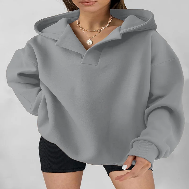 Oversized Hooded Sweatshirt Autumn Winter Women's Long-Sleeved Pullover Tops Solid Cusual All Match Hoodie Y2k Clothes