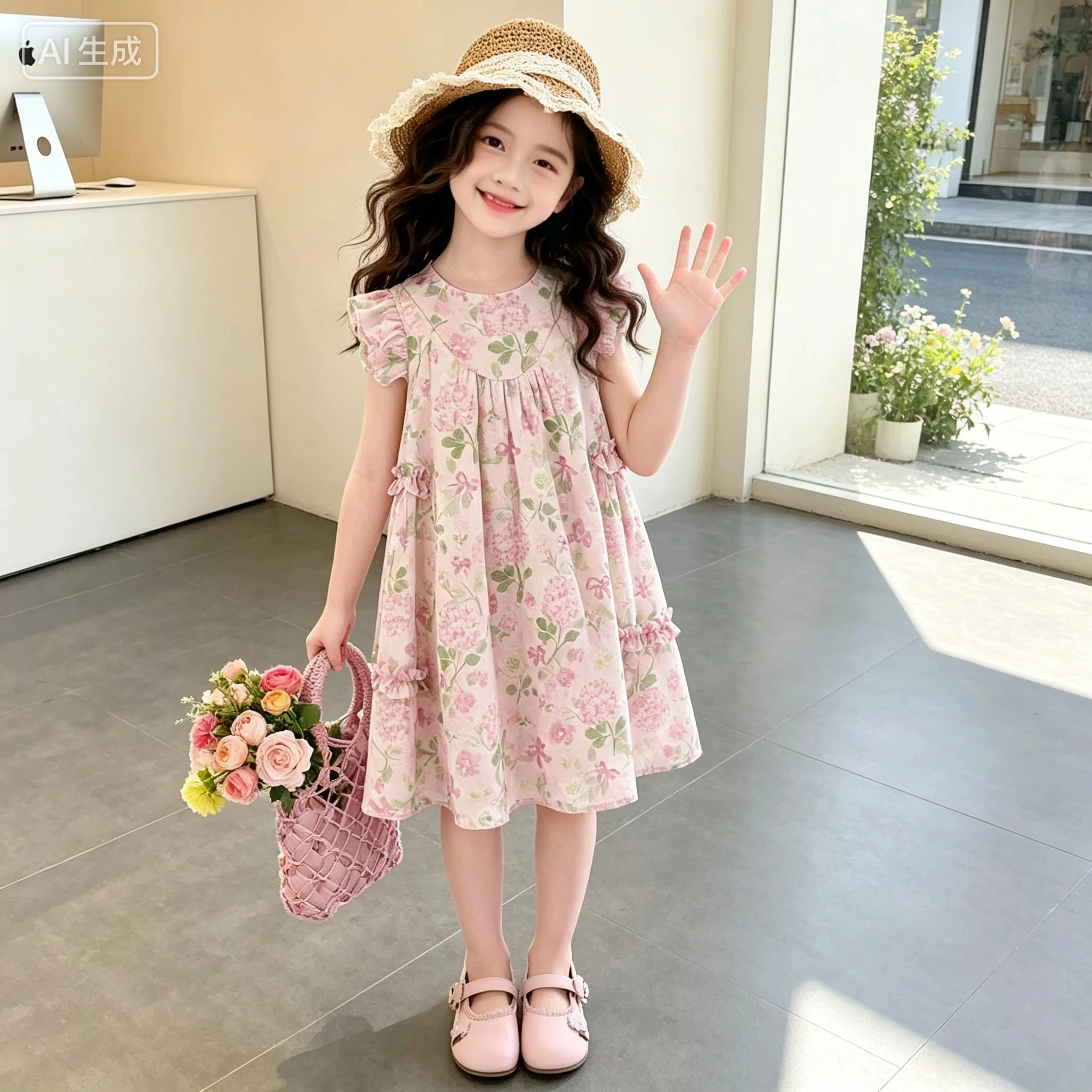 Girls Summer Printed Sleeveless Dress, Kids Loose Cotton A-Line Dress, Girls Holiday Dress, Suitable for Casual Gatherings