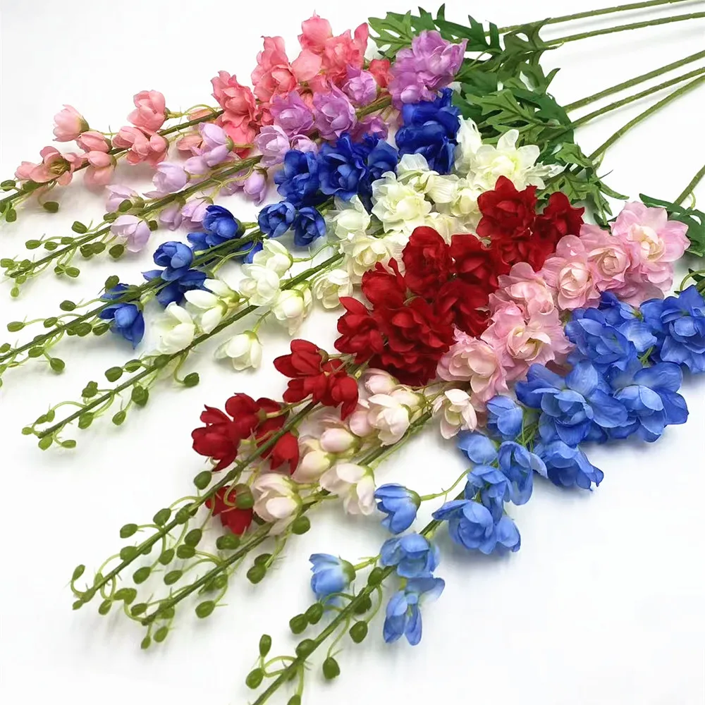 

One Artificial Larkspur Flower Branch Silk Hyacinth Large White Purple Blue Delphinium