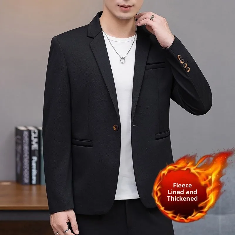

Men's Faionable Spring Autumn Fce Lined Slim Fit Casual Suit Jaet Stand Edition Long Sve Flat Collar Single Button