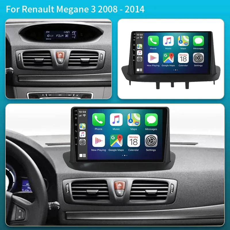 For Renault Megane 3 Fluence Samsung SM3 2008 - 2014 9“ Android 15 Carplay Car Radio Navigation GPS Multimedia Player wifi+5G
