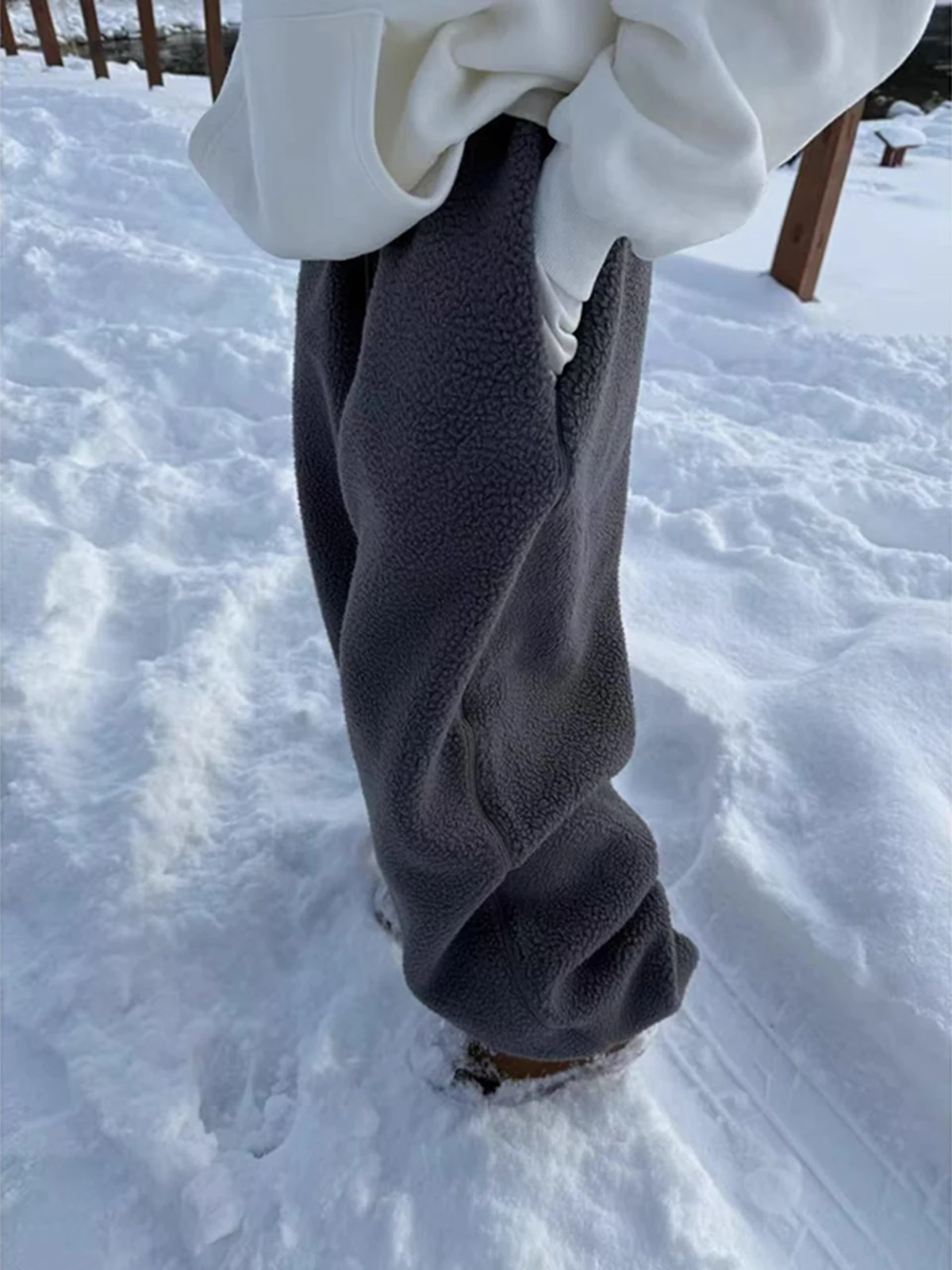 

Deep ey Fce Lined Men's Winter Casual Pants Dstring Cuffed Sweatpants American Retro Straight Leg Thermal Trousers