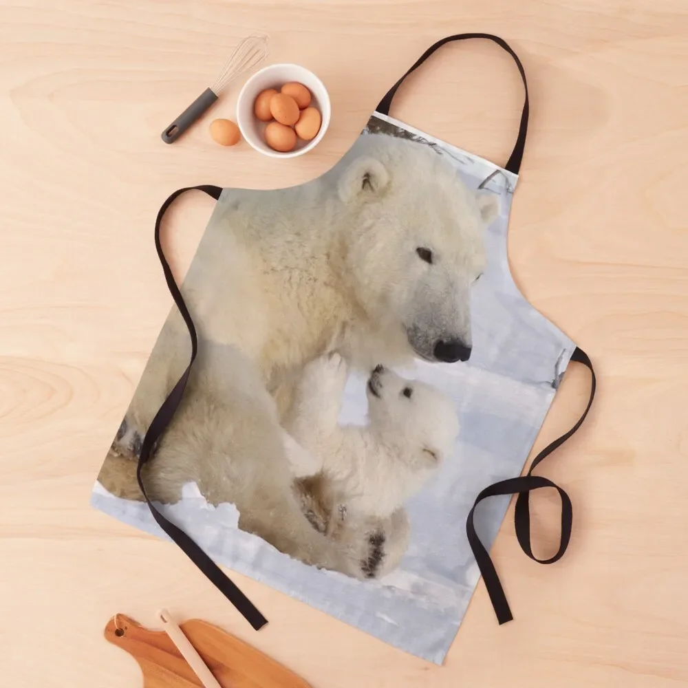 Mother polar bear relaxing with cub Apron Kitchen Chef Cooking Clothes Waterproof women Kitchen Tools Apron