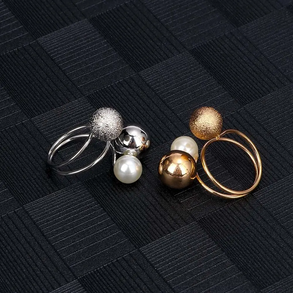 Girls Combo Elegant Adjustable Korean Trinket Opening Big Women Rings Exaggeration Simulated Pearl with Metal Balls