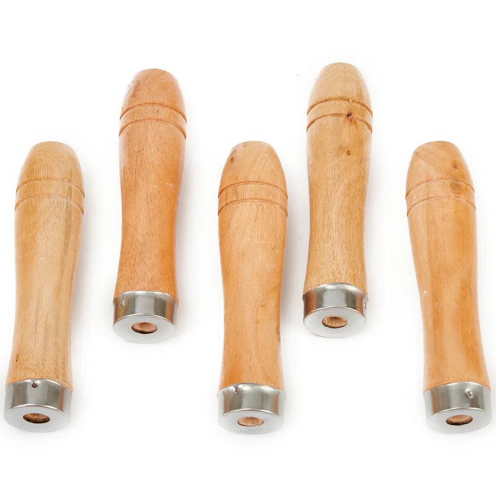 5pcs Wooden File Handles With Metal Collar, Ergonomic Replacement For 6-8 Inch Files, Wood Rasp And Craft Tools, 11cm Length