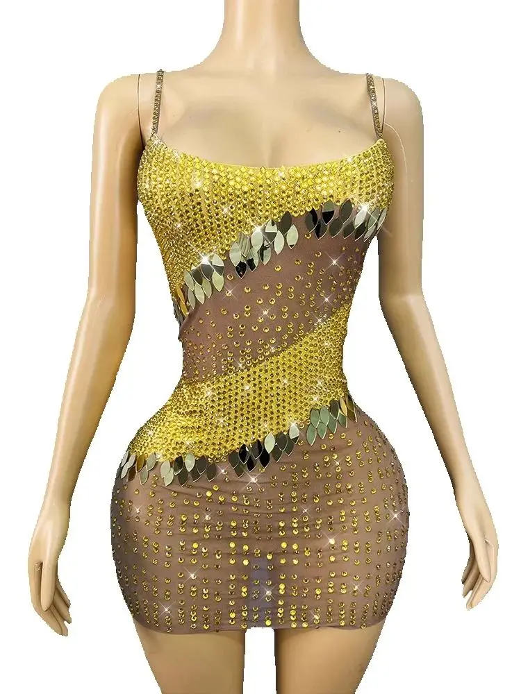 Hoge kwaliteit strass pailletten sexy jarretel kleur geblokkeerde jurk 2025, nieuwe mode aangepaste dameskleding