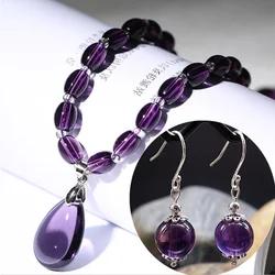 Natural Amethyst Earrings Necklace Set Purple Stone Jewelry Set for Women Vintage Wedding Party Jewelry Gift Pendientes collares