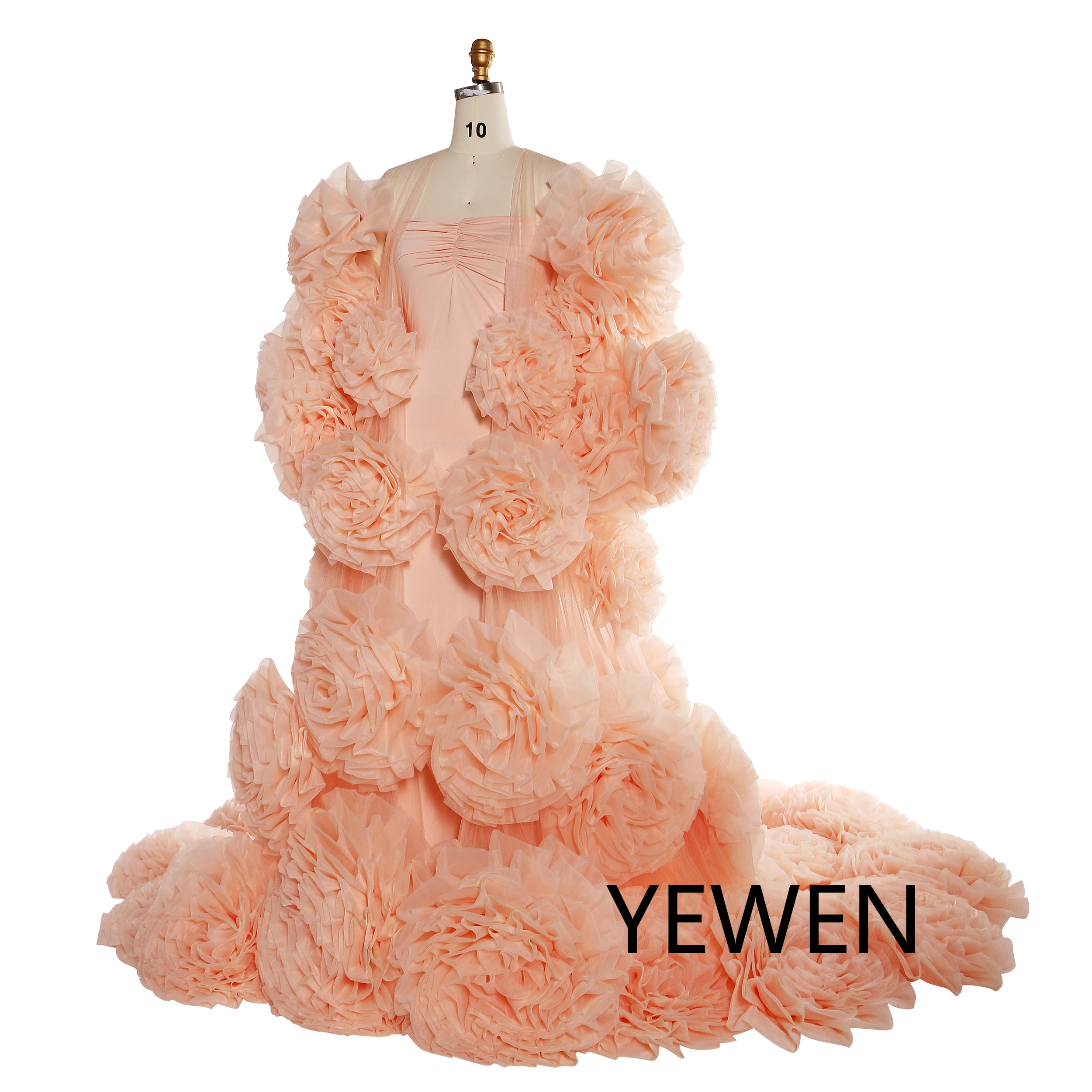 Handmade Flower Pink Cape with Lining Floor Length Dress for Photo Shoot Custom Color YEWEN YW240005