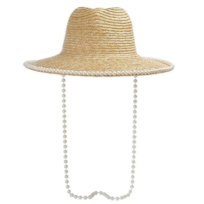 652F Sun Hat with Pearls Wide Brim Foldable Roll Up Cap for Women Kids Accessories Summer Beach Traveling Outdoor Activit