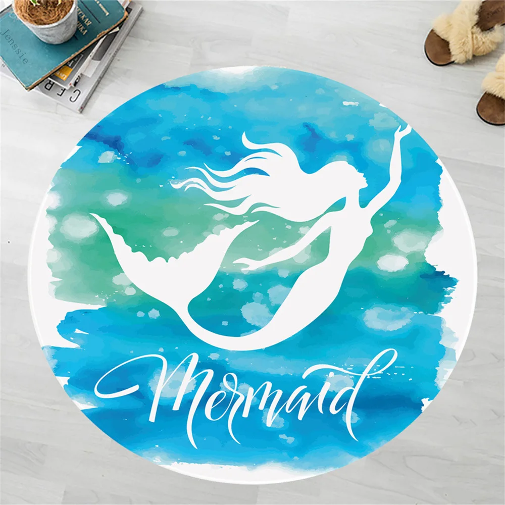 

Cartoon Carpet Kids Room Decorations Large Area Full Covered Polyester Carpets Mermaid Princess Round Rugs Non-skid Floor Mat