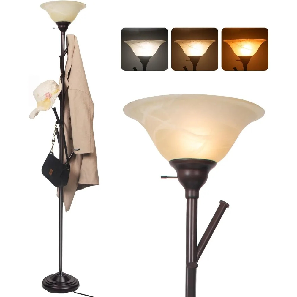 مصباح طويل القامة مع شجرة رف المعطف الدائمة، مصابيح أرضية Torchiere مع 6 خطافات، مصباح رف المعطف خاص لغرفة النوم، Entrywa
