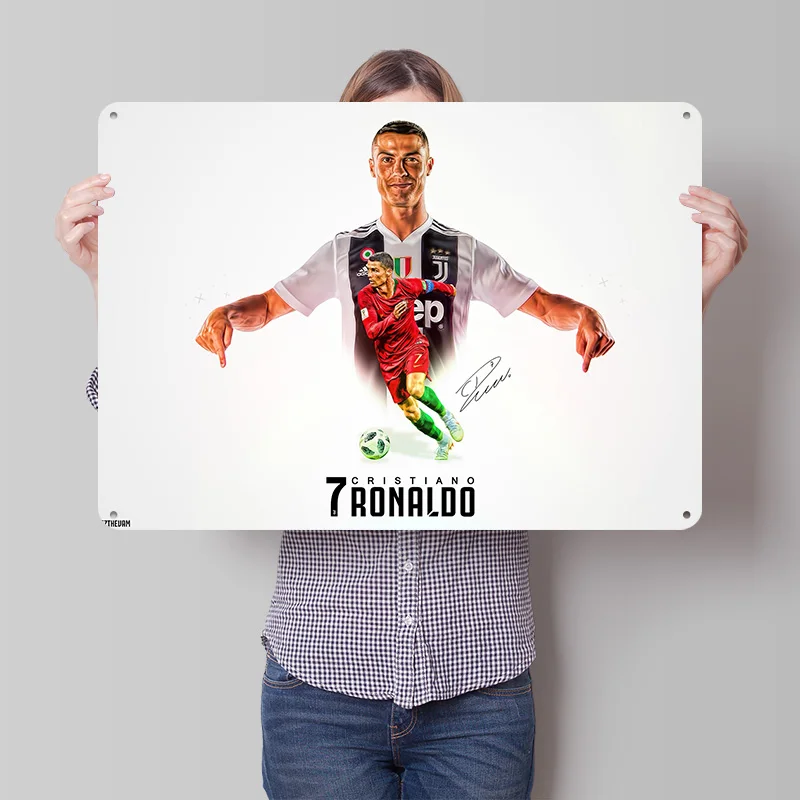 Cristiano Ronaldo Football Tin Poster Customized Retro Soccer Wall Art Vintage Metal Signs for Fans Room Decorations House Decor