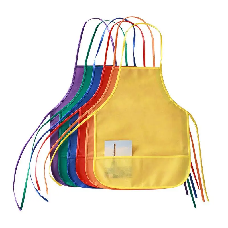 Kids Eco-friendly Fabric Aprons with Pockets Colorful Safe for Kitchen Baking Classroom Painting Art Activities
