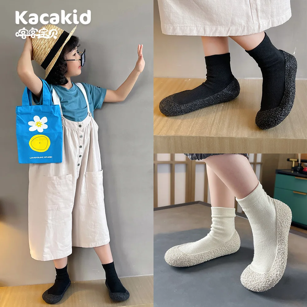 Kacakid – chaussures de sol en caoutchouc pour enfants, chaussettes antidérapantes lumineuses pour bébés, pantoufles unisexes d\'intérieur et