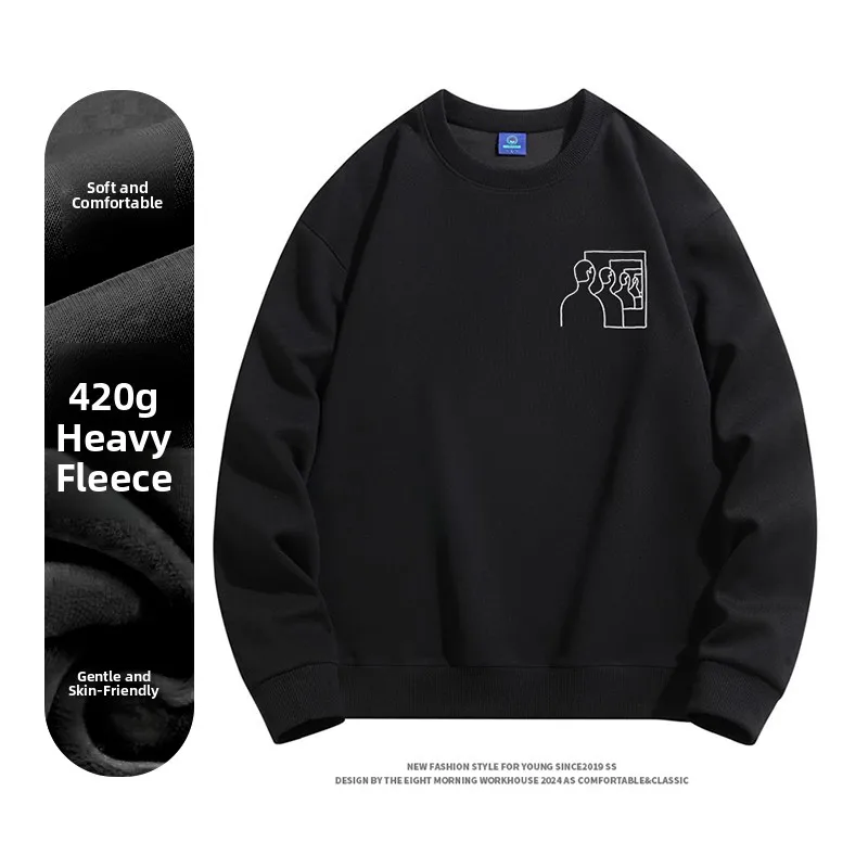 Tee I Myself Fun Print Fce Hoodie Men's round Ne Autumn Winter Loose Outerwear Women's Student Overhead Top