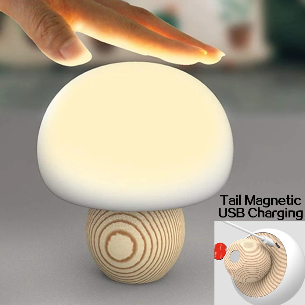 

LED Night Light Cute Mushroom Pat Light Silicone USB rechargeable Bedside Lamp Touch Sensor Atmosphere Lamp Bedroom Table Lamp