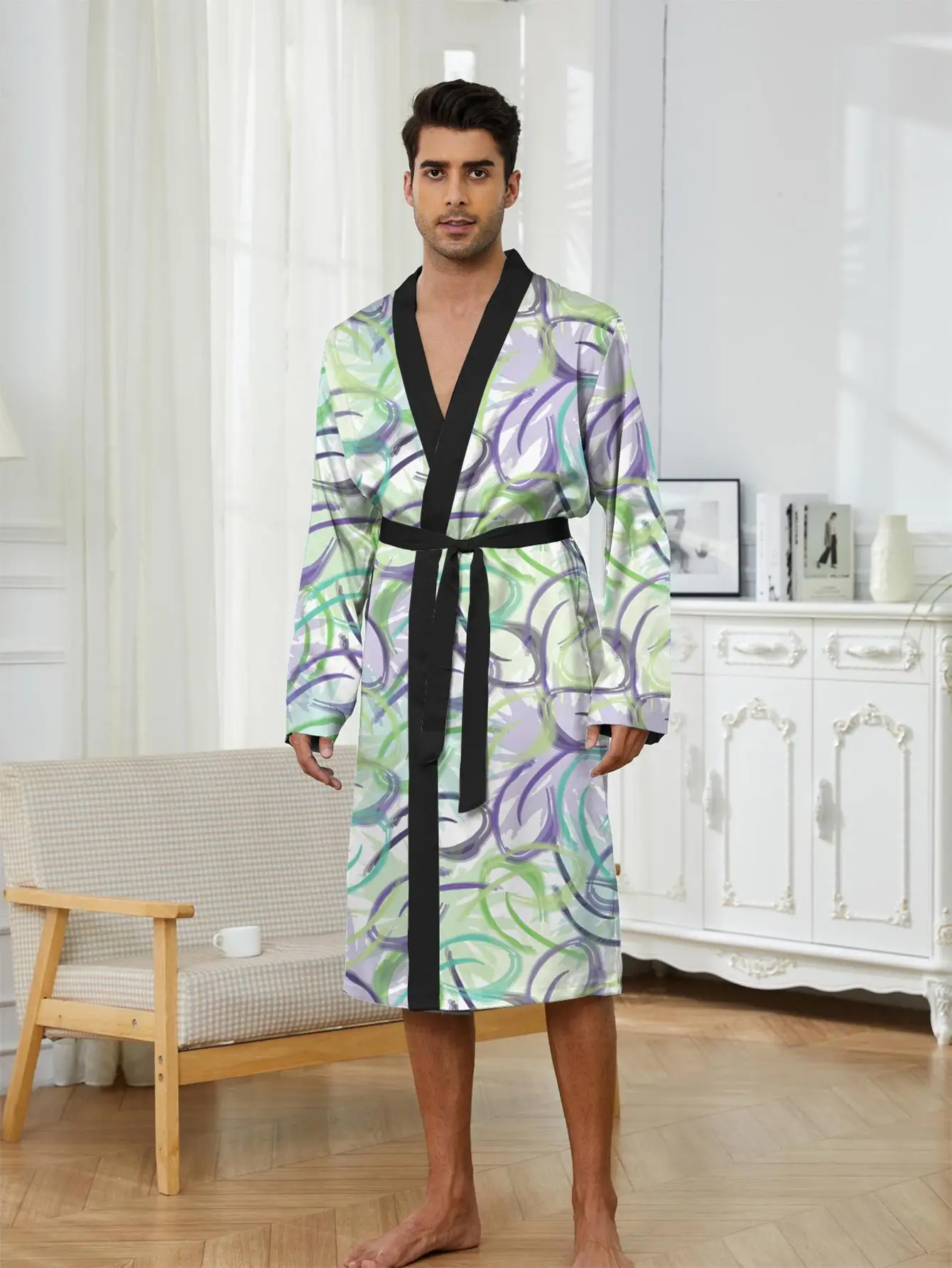 1pcs Men's Robes 2026 Spring/Summer Bathrobe man Shower robe 3D Printed Sleepwear Breathable Men's bathrobe Robe man Graphic